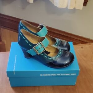Fluevog Dr Henry Patent Leather Mary Jane's, Petrol Blue, Women's 7